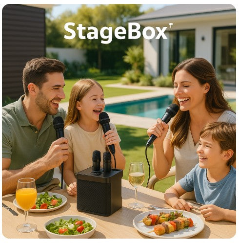 Karaokê Portátil com Microfones Sem Fio StageBox™